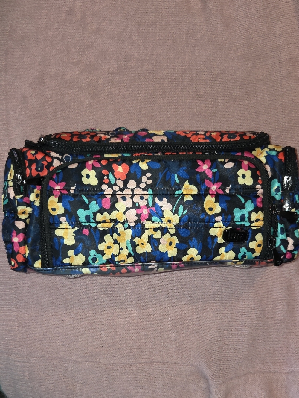 lug Floral Print Cosmetic Bag in Black, Yellow, Pink & Blue